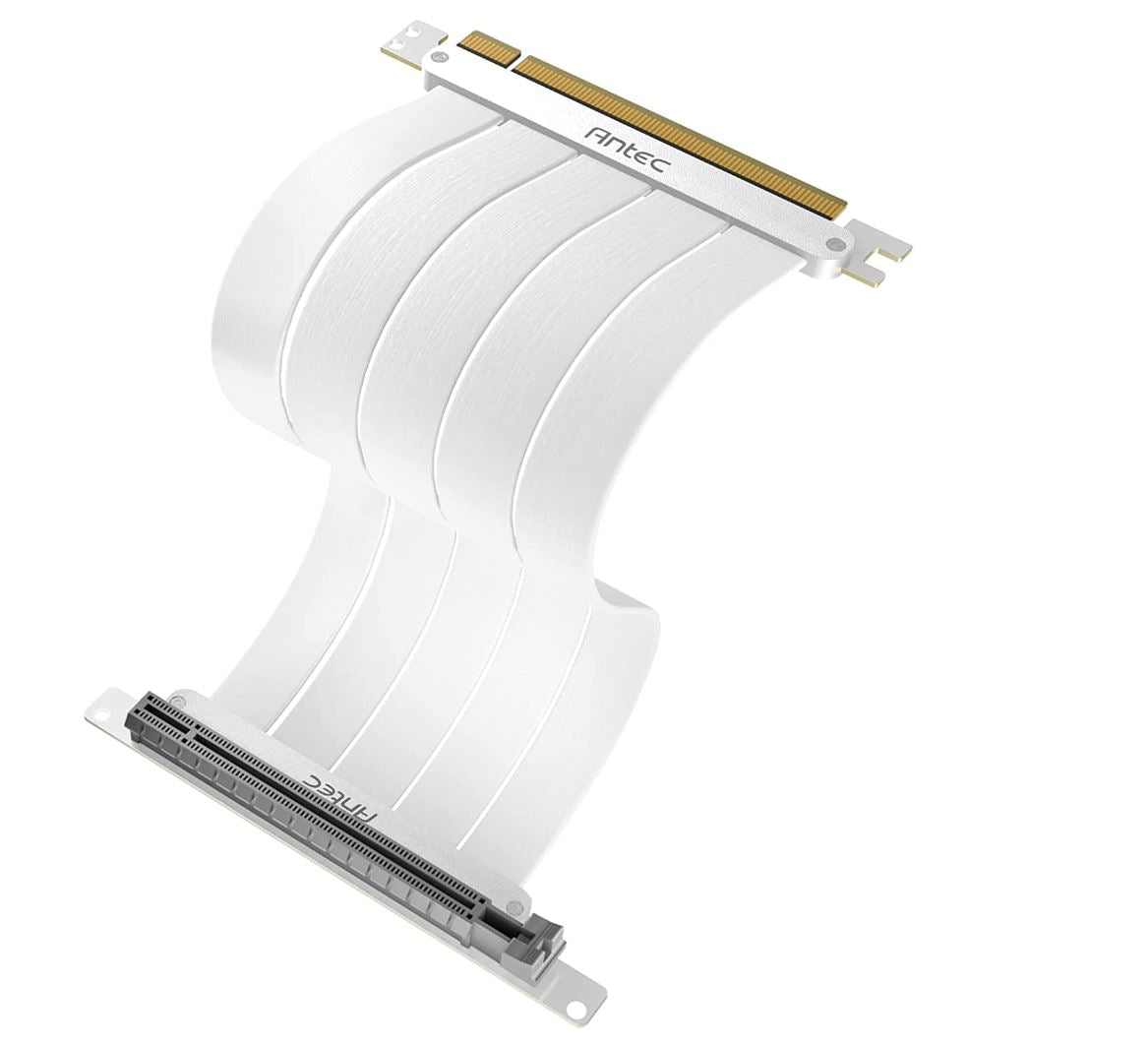 Antec PCIE-4.0 Riser Cable (200mm White) High Quality Gold Plated and Shielded PCB. Stability and Perforamnce 90 / 180 Degrees Flexible Cable AT-RCAB-W200-PCIE4
