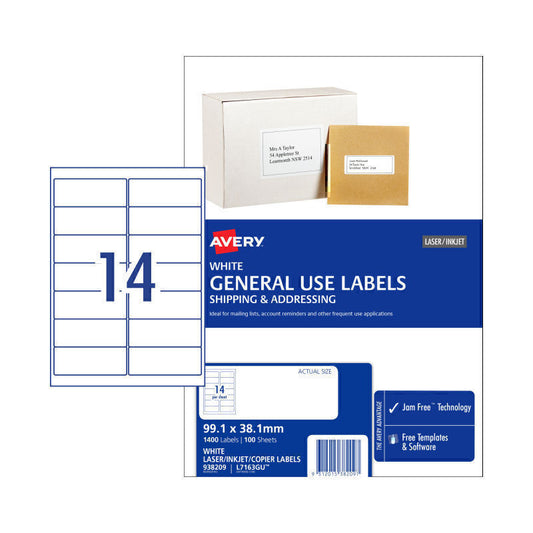 Avery Gen Label L7163GU 14Up Pk100  - 938209