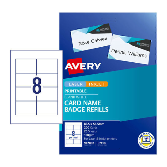 Avery Badge Refill L7418 8Up Pk25  - 947002