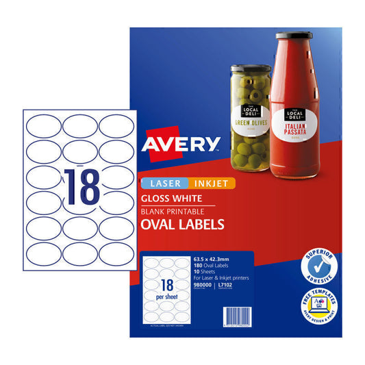 Avery Lbl Oval L7102 18Up Pk10  - 980000
