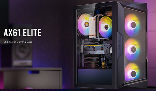 Antec AX61 Elite ATX, 4x ARGB 120mm Fans included, Up to 8x 120mm. 360mm Radiator Front & 240mm Top, 32CM GPU & 16CM CPU, High Airflow Gaming Case AX61 Elite