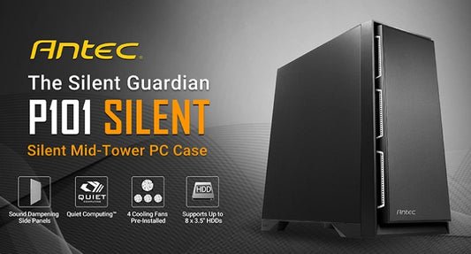 Antec P101 Silent ATX, E-ATX Case, 1x 5.25'Ext, 8x 3.5' HDD, 2x 2.5' SSD, VGA up to 450mm, CPU Height 180mm. PSU 290mm. Two Years Warranty P101-SILENT