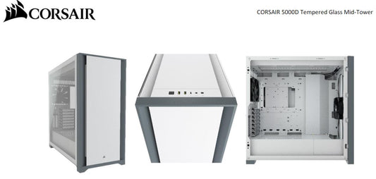 Corsair 5000D TG E-ATX, ATX, USB Type-C, 2x 120mm Airguide Fans, Radiator 360mm. 7+2 PCI Slots, 4x 2.5' SSD, 2x 3.5' HDD. VGA 420mm. White. Case CC-9011209-WW