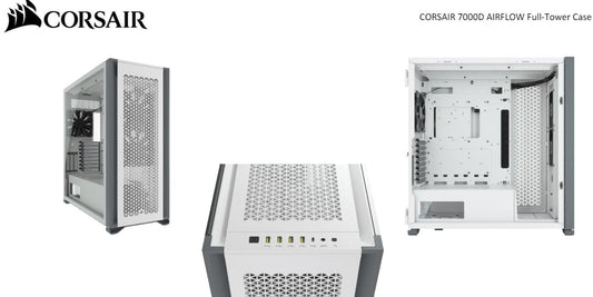 Corsair Obsidian 7000D AF Tempered Glass Mini-ITX, M-ATX, ATX, E-ATX Tower Case, USB 3.1 Type C, 10x 2.5', 6x 3.5' HDD. 3x 140mm Fan included. White  CC-9011219-WW