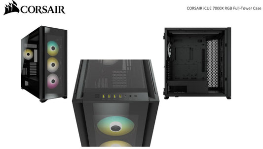Corsair Obsidian 7000x RGB TG Tower Case, Mini-ITX, M-ATX, ATX, E-ATX, 3x 140 RGB PWM Fan, USB 3.1 Type C, 10x 2.5', 6x 3.5' HDD. Black CC-9011226-WW