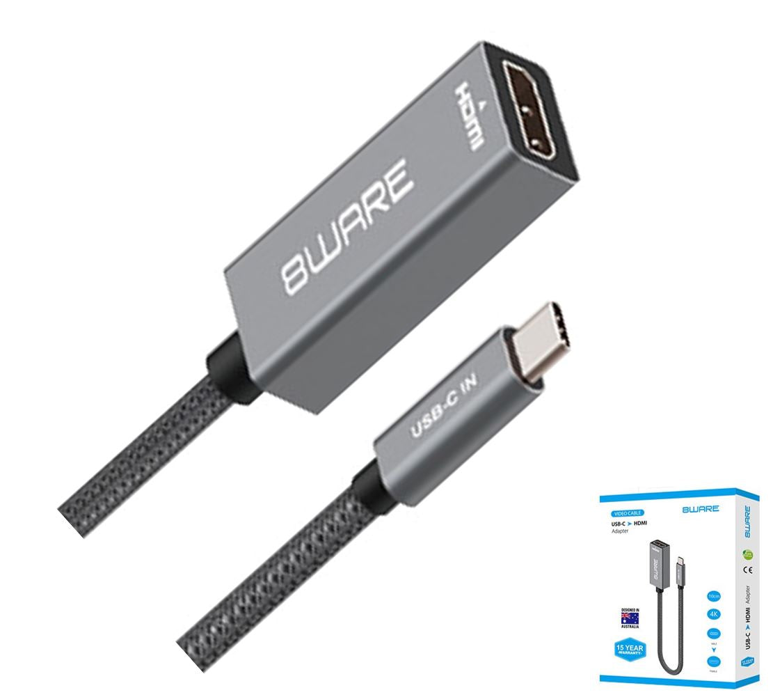 8ware 10cm USB-C to HDMI Male-Female Adapter Converter Cable Retail Pack for PC Laptop iPad MacBook Pro/Air Surface Dell XPS to Monitor Projector TV 8W-USBCHDMIF