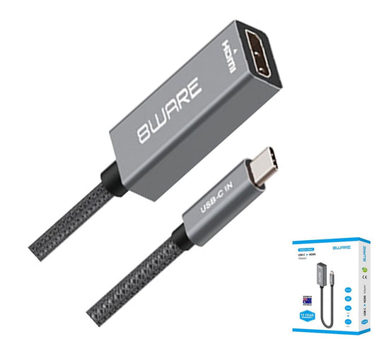 8ware 10cm USB-C to HDMI Male-Female Adapter Converter Cable Retail Pack for PC Laptop iPad MacBook Pro/Air Surface Dell XPS to Monitor Projector TV 8W-USBCHDMIF