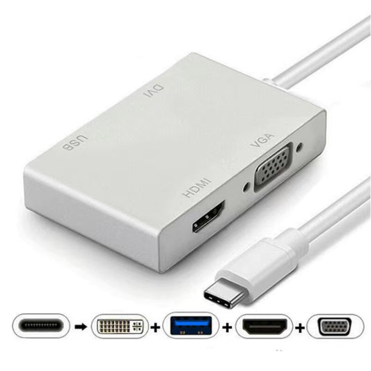 8ware 4-in-1 Hub 4K USB C to HDMI DVI VGA Adapter with USB 3.1 Gen 1 Port for Mac Book Pro 2018 Chromebook Pixel XPS Surface Go(Retail Package) 8W-USBCHDVU