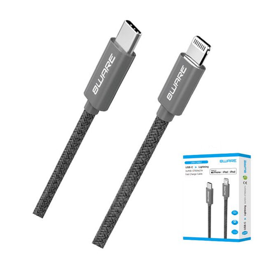 8ware 1.5m Super Ultra USB-C to Lightning Cable Super Fast charging Strength Aluminium flexible nylon Apple iPone iPad iPod Mac Retail Pack 8W-USBLIGHNING
