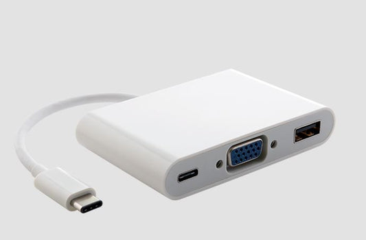 Astrotek Thunderbolt USB 3.1 Type C (USB-C) to VGA + USB + Card Reader Video Adapter Converter Male to Female for Apple Macbook Chromebook Pixel White AT-CMVGAUSBCF