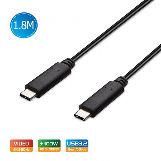 Simplecom CA519 USB-C to USB-C Cable USB 3.2 Gen1 5A 100W PD 4K@60Hz 1.8M CA519