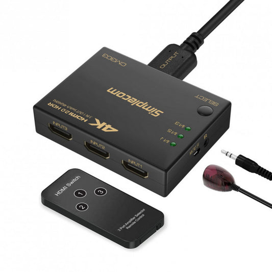 Simplecom CM303 Ultra HD 3 Way HDMI Switch 3 IN 1 OUT Splitter 4K@60Hz CM303