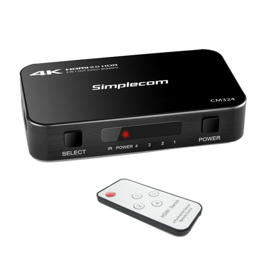 Simplecom CM324 4 Way HDMI 2.0 Switch 4 IN 1 OUT Ultra HD 4K 60Hz HDR HDCP 2.2 CM324