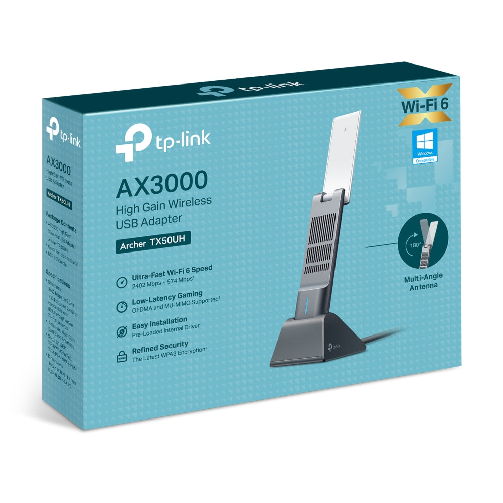 TP-Link Archer TX50UH AX3000 High Gain Wireless USB Adapter, WiFi 6, Speeds up to 2402 Mbps@5GHz, 574 Mbps@2.4GHz Archer TX50UH