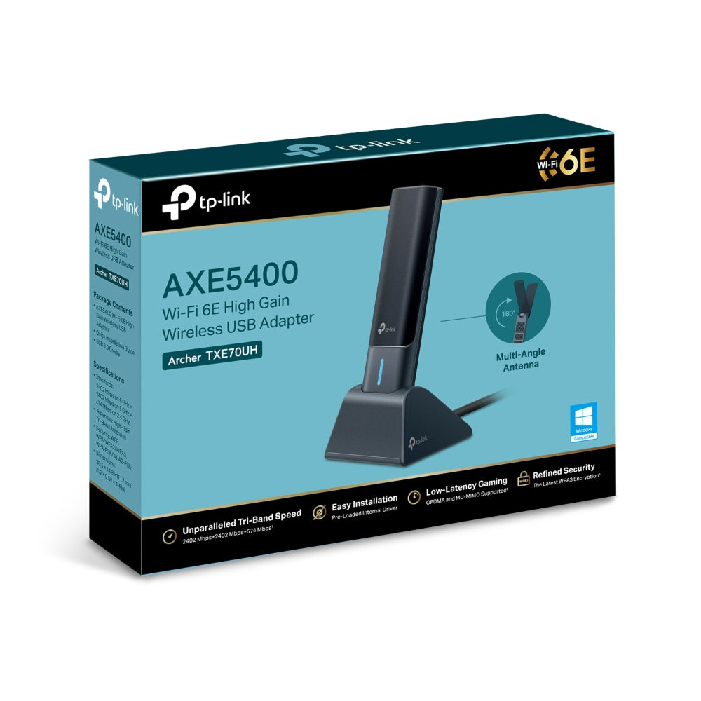 TP-Link Archer TXE70UH AXE5400 Wi-Fi 6E High Gain Wireless USB Adapter, WiFi 6E, Speeds up to 2402Mbps@6GHz, 2402Mbps@5GHz, 574Mbps@2.4GHz Archer TXE70UH