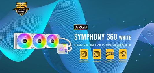 Antec SYMPHONY 360mm ARGB WHITE Advanced Liquid CPU Cooler, PWM LED Fan, PTFE Tubing, LGA 115x, 1200, 2011-v3, 2066, AM4, AM3+ FMx, TR4, 3 Yrs WTY Symphony 360 ARGB White