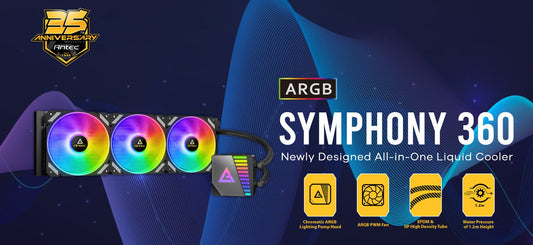Antec SYMPHONY 360mm ARGB Advanced Liquid CPU Cooler, PWM LED Fan, PTFE Tubing, LGA 115x, 1200, 2011-v3, 2066, AM4, AM3+ FMx, TR4, 3 Yrs Warranty Symphony 360 ARGB