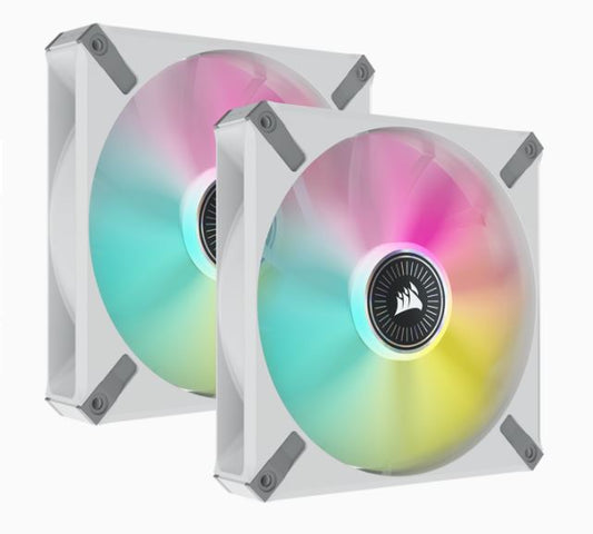 Corsair ML ELITE Series, ML140 RGB ELITE WHITE, 140mm Magnetic Levitation RGB Fan with AirGuide, Dual Pack with Lighting Node CORE CO-9050119-WW