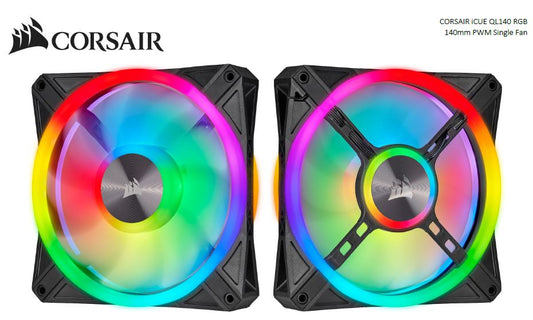 Corsair QL140 RGB, ICUE, 140mm RGB LED PWM Fan 26dBA, 50.2 CFM, Single Pack CO-9050099-WW