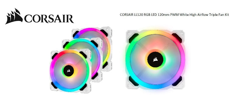 Corsair Light Loop Series, White LL120 RGB, 120mm PWM Fan, 3 Fan Pack with Lighting Node PRO. Two Years Warranty CO-9050092-WW