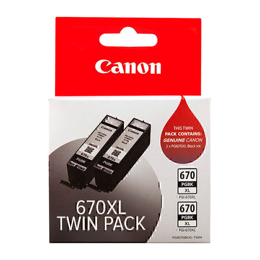 Canon PGI670XL Black Ink Twin Pk 500 A4 - 3900 4x6 x 2 - PGI670XLTWIN