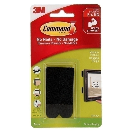 Command 17201BLK Medium Black Picture Hanging Strips 4-Pack - Box of 6  - XA006711528