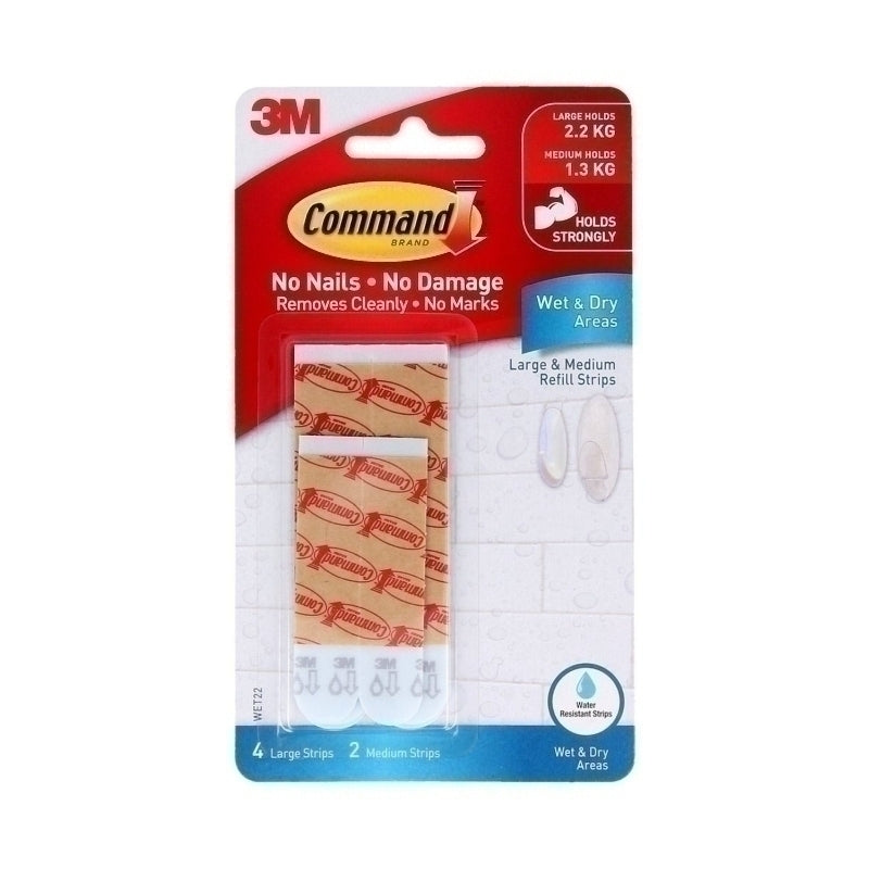 Command WET-22ES Medium & Large Wet Area Refill Strips 6-Pack - Box of 6  - 7011387295