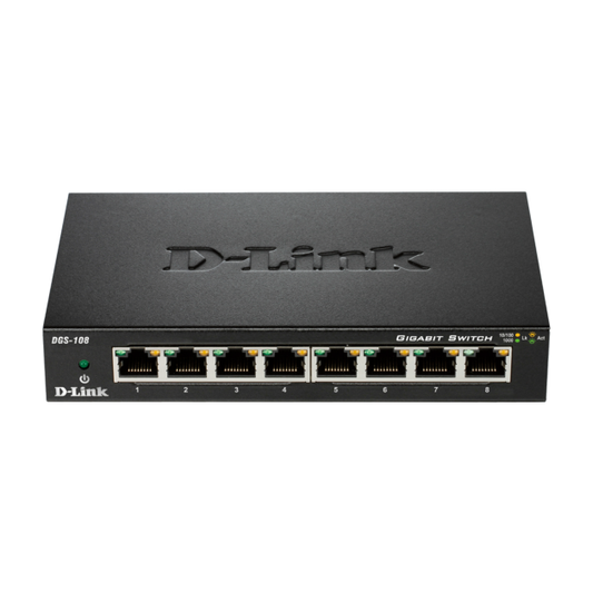 D-Link DGS-108 - 8-Port Gigabit Desktop Switch (Metal Housing)  DGS-108