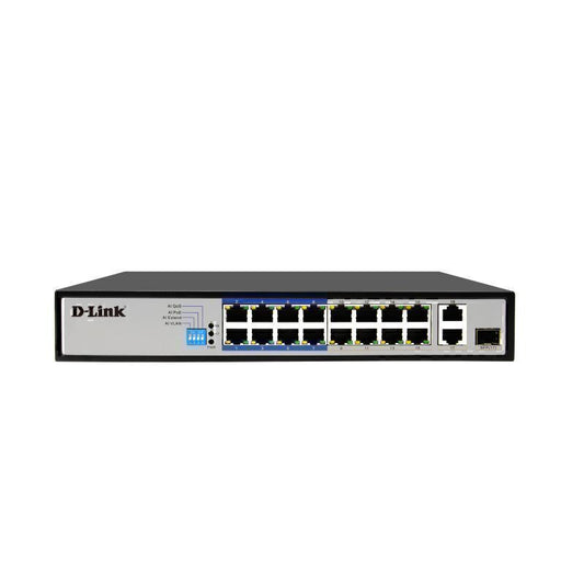 D-Link 18-Port PoE Switch with 16 PoE Ports (8 Long Reach 250m)  - DES-F1018P-E