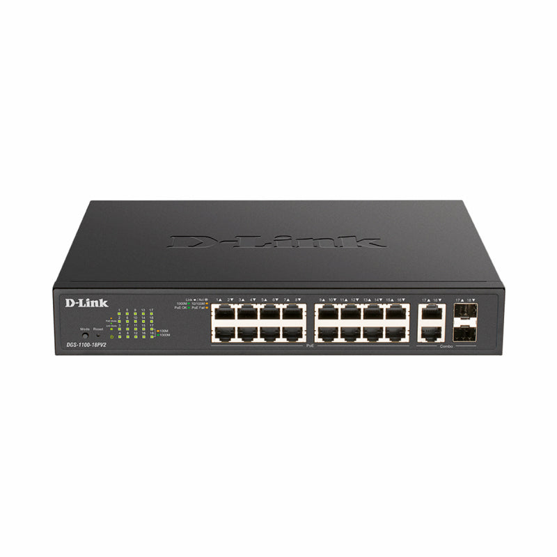 D-Link 18-Port Gigabit Smart Managed PoE Switch with 16 PoE Ports  - DGS-1100-18PV2