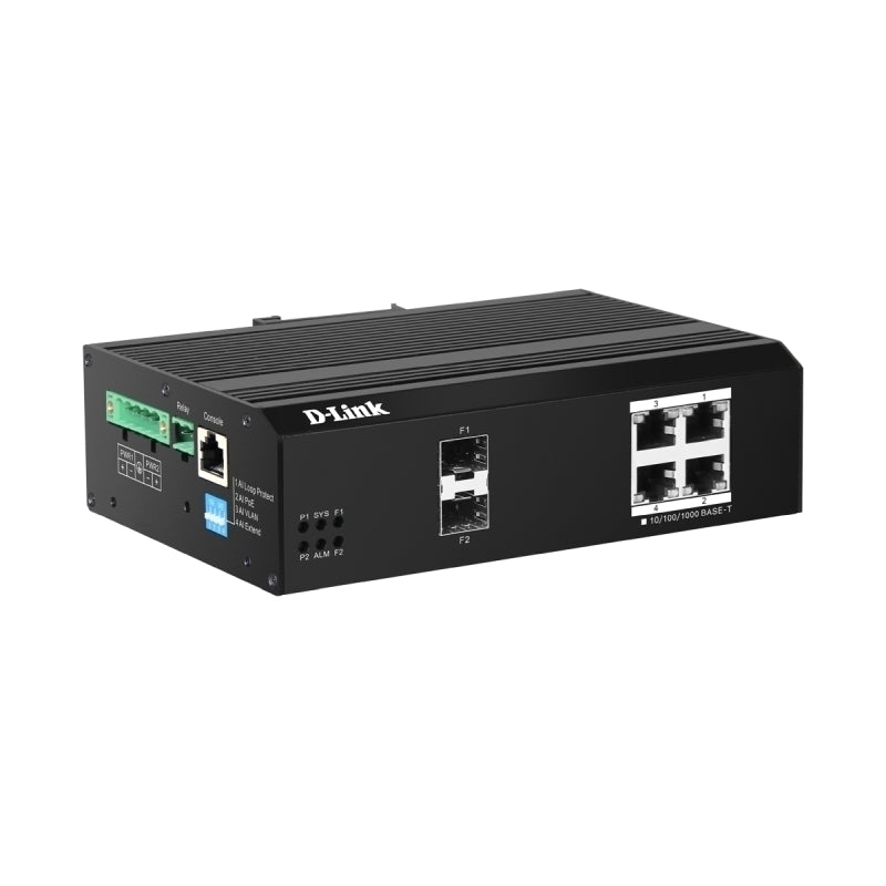 D-Link 6-Port Gigabit Industrial Smart Managed PoE+ Switch with 4 PoE ports & 2 SFP ports  - DIS-F200G-6PS-E