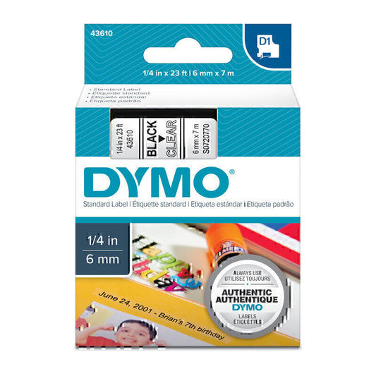 Dymo D1 Black on Colour 6mm x7m Tape 6mm x 7m - S0720770