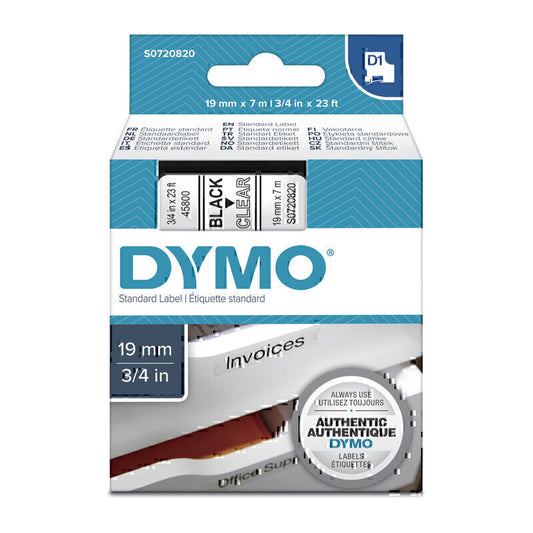 Dymo D1 Black on Colour 19mmx7m Tape 19mm x 7m - S0720820