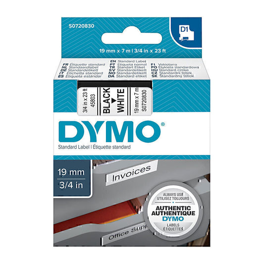 Dymo D1 Black on White 19mmx7m Tape 19mm x 7m - S0720830