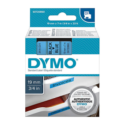 Dymo D1 Black on Blue 19mmx7m Tape 19mm x 7m - S0720860