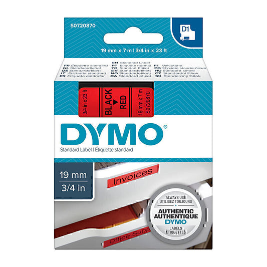 Dymo D1 Black on Red 19mmx7m Tape 19mm x 7m - S0720870
