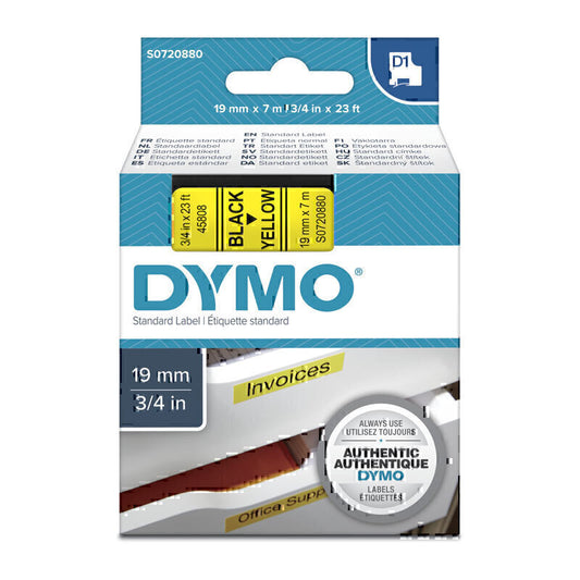 Dymo D1 Black on Yellow 19mmx7m Tape 19mm x 7m - S0720880