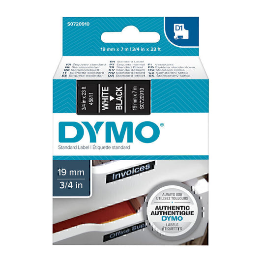 Dymo D1 White on Black 19mmx7m Tape 19mm x 7m - S0720910