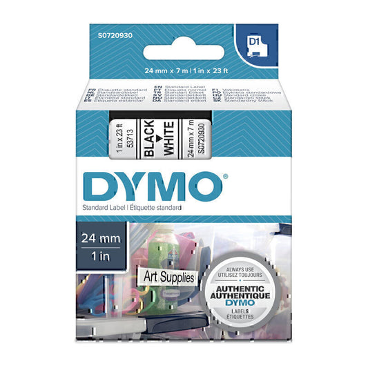 Dymo D1 Black on White 24mmx7m Tape 24mm x 7m - S0720930