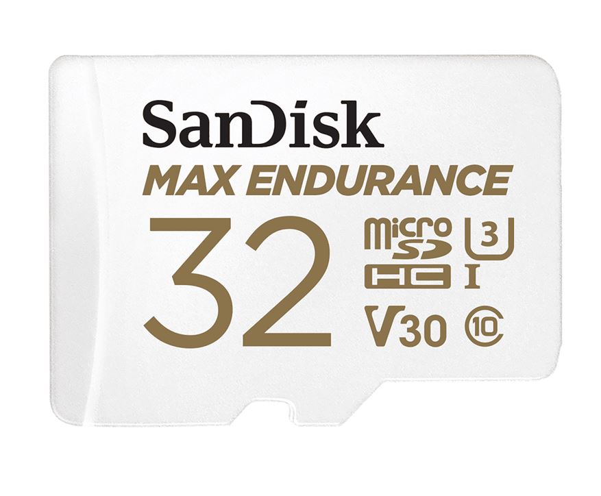 SanDisk Max Endurance 32GB microSD 100MB/s 40MB/s 20K hrs 4K UHD C10 U3 V30 -40C to 85C Heat Freeze Shock Temperature Water X-ray Proof SD Adapter SDSQQVR-032G-GN6IA