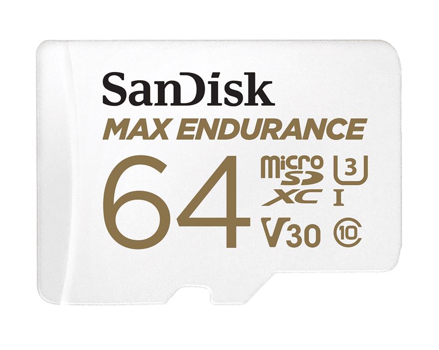 SanDisk Max Endurance 64GB microSD 100MB/s 40MB/s 20K hrs 4K UHD C10 U3 V30 -40C to 85C Heat Freeze Shock Temperature Water X-ray Proof SD Adapter SDSQQVR-064G-GN6IA