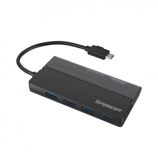 Simplecom CH330 Portable USB-C to 4 Port USB-A Hub USB 3.2 Gen1 with Cable Storage - Black CH330-BLK