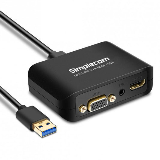 Simplecom DA326 USB 3.0 to HDMI + VGA Video Adapter with 3.5mm Audio Full HD 1080p - Works With NUCs DA326