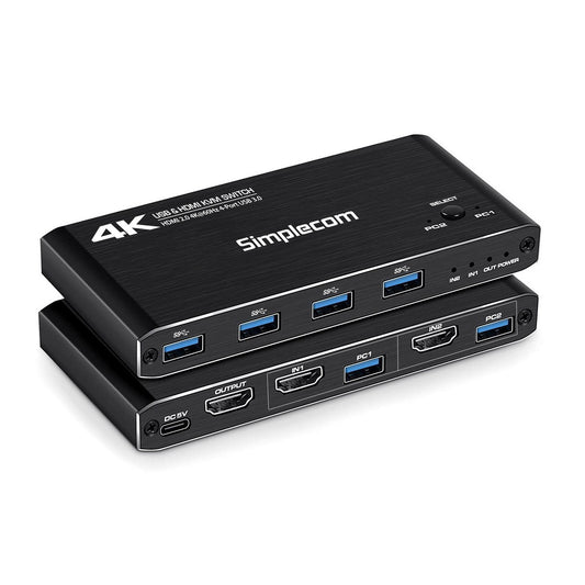 Simplecom KM420 2-Port HDMI KVM Switch HDMI 2.0 4K@60Hz 4-Port USB 3.0 Hub 5Gbps KM420