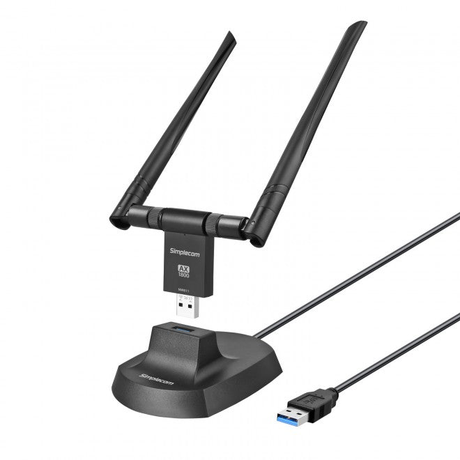 Simplecom NW811 AX1800 Dual Band WiFi 6 USB Adapter 802.11ax with 2x 5dBi High Gain Antennas (LS> NW811v2) NW811