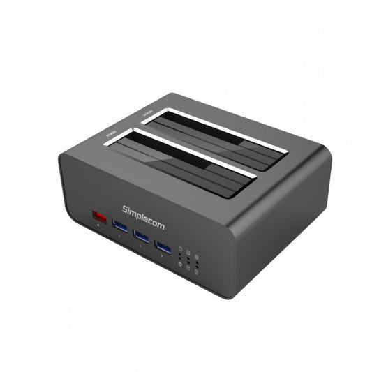 Simplecom SD352 USB 3.0 to Dual SATA Aluminium Docking Station with 3-Port Hub and 1 Port 2.1A USB Charger SD352