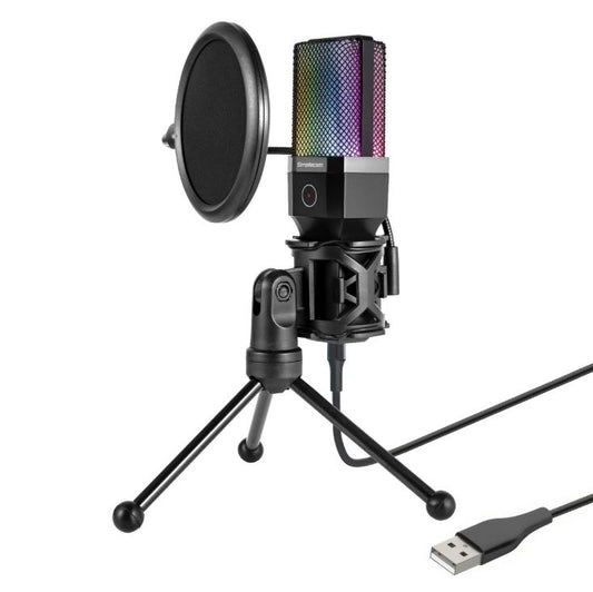 Simplecom UM650 USB Cardioid Condenser Microphone Gaming RGB Lights with Tripod & Pop Filter UM650