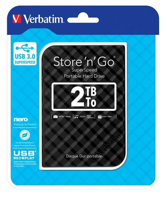 Verbatim 2TB 2.5' USB 3.0 Black Store'n'Go HDD Grid Design 53195