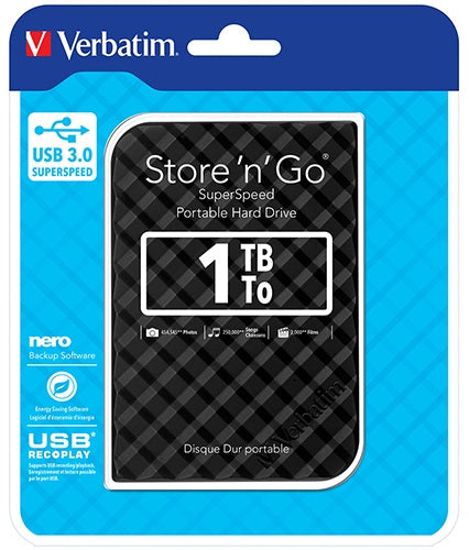 Verbatim 1TB 2.5' USB 3.0 Black Store'n'Go HDD Grid Design 53194