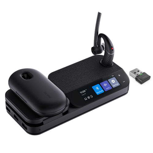 Yealink BH71 Bluetooth Wireless Mono Headset, BHB710 Workstation w/ 3' Colour Touch screen & Carry Case (+20hrs), Qi Wireless Charging, 3 Size Ear Plug BH71-WS-PRO